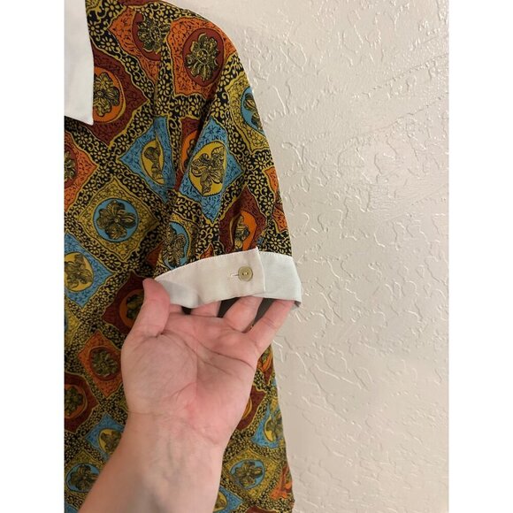 ModCloth Short Sleeved Antique Style Colorful Collared Top - Picture 3 of 10